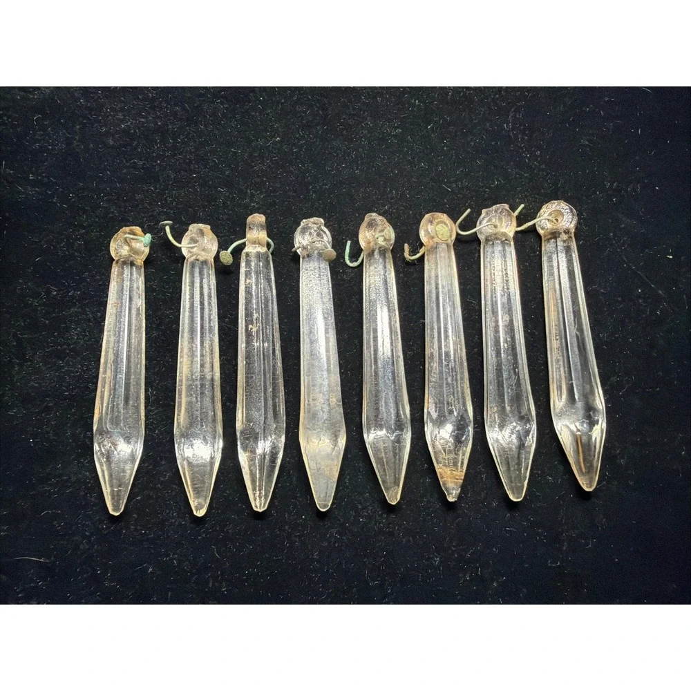 Lot of 8 Vintage Cut Crystal Prism Chandelier Lustre Lamp Parts Spear 3 1/4 IN